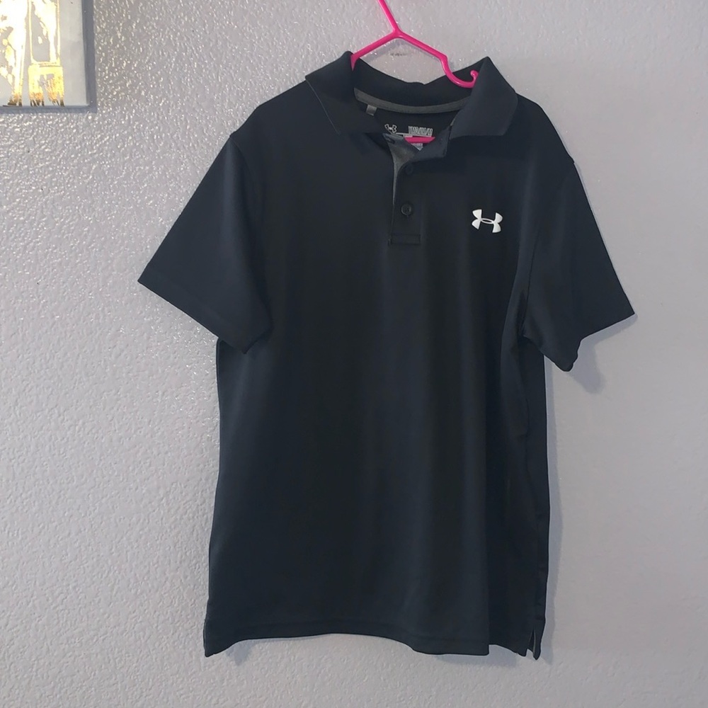 Under Armour Black Loose Fit Youth Medium Short Sleeve Athletic Polo Shirt